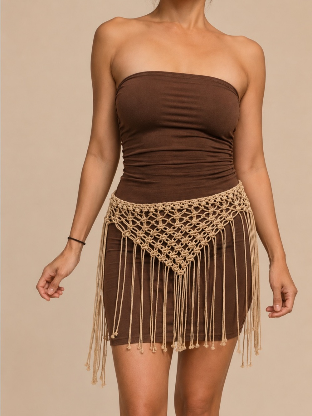 Handmade Ivory Macramé Fringe Hip Scarf Boho Festival NWOT